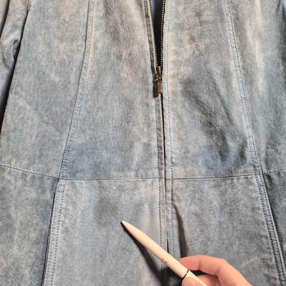 Coldwater Creek VTG Y2K Denim Blue 100% Seude Calf Leather Costal Cowgirl Jacket - Picture 10 of 15